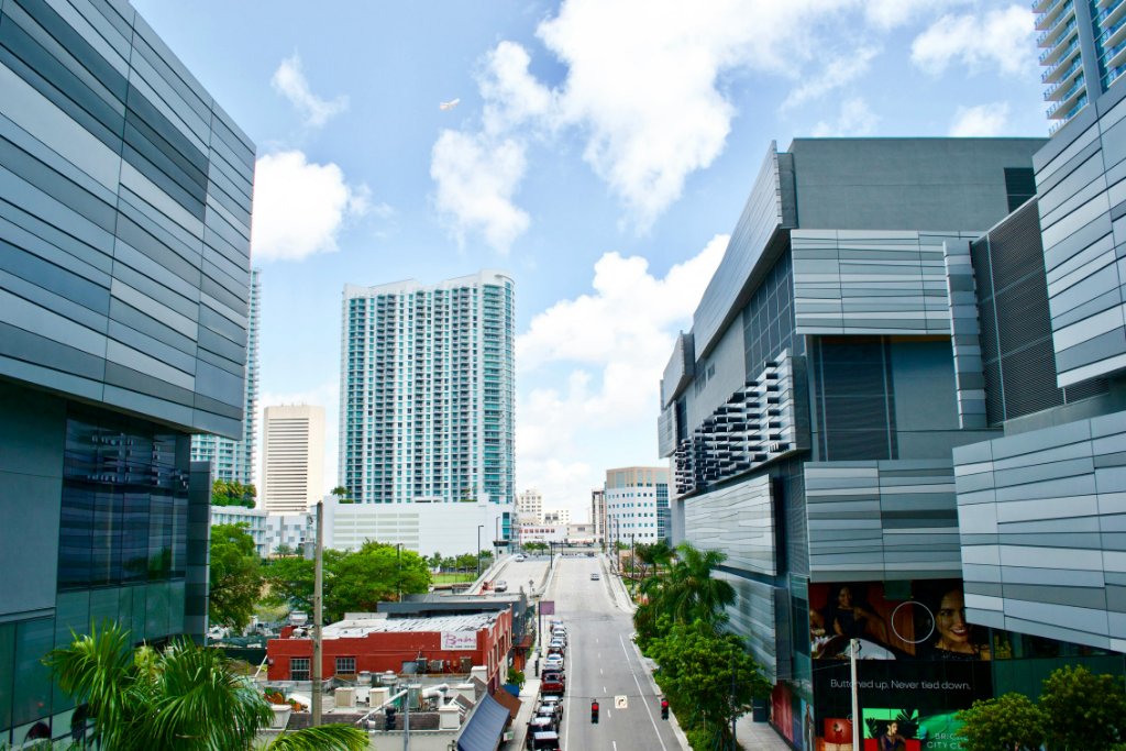 Office and residential towers along a downtown Miami street
