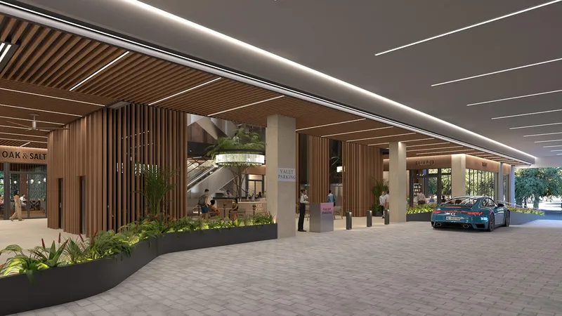 Rendering of the covered drive and valet stand at Centtral Aventura
