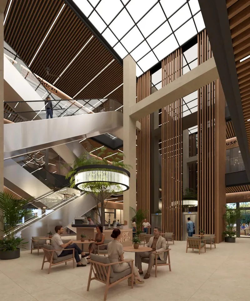 Rendering of the Centtral Aventura atrium under its skylight