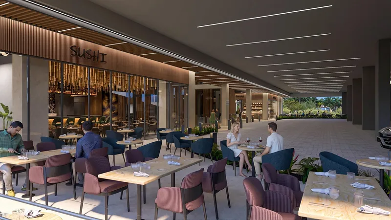 Rendering of a covered restaurant terrace at Centtral Aventura