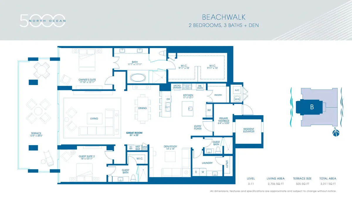 4-Beachwalk Floorplan at 5000 N Ocean Drive 1002, Singer Island