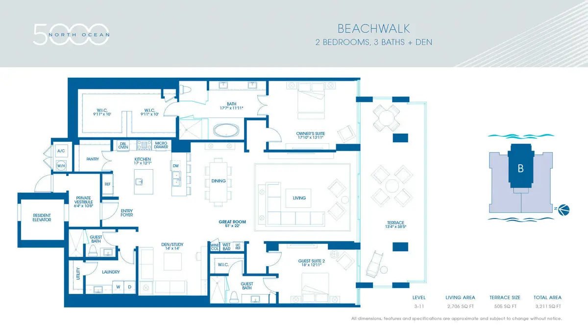 Floor Plan - Beachwalk at 5000 N Ocean Drive 1102, Singer Island