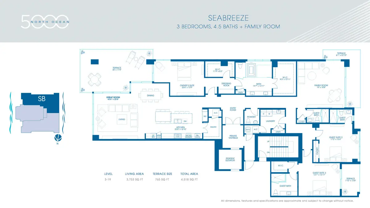 Seabreeze Floorplan at 5000 N Ocean Drive 1803, Singer Island