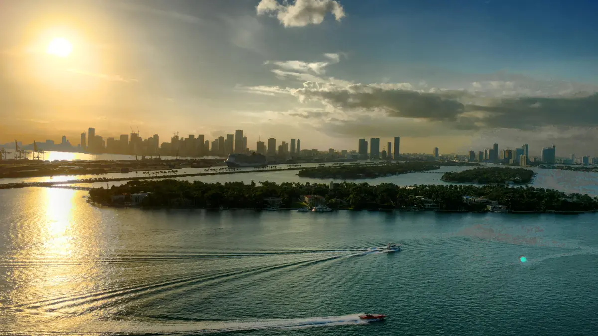 Sunset view from the balgony at 650 West Avenue 2905, Miami Beach