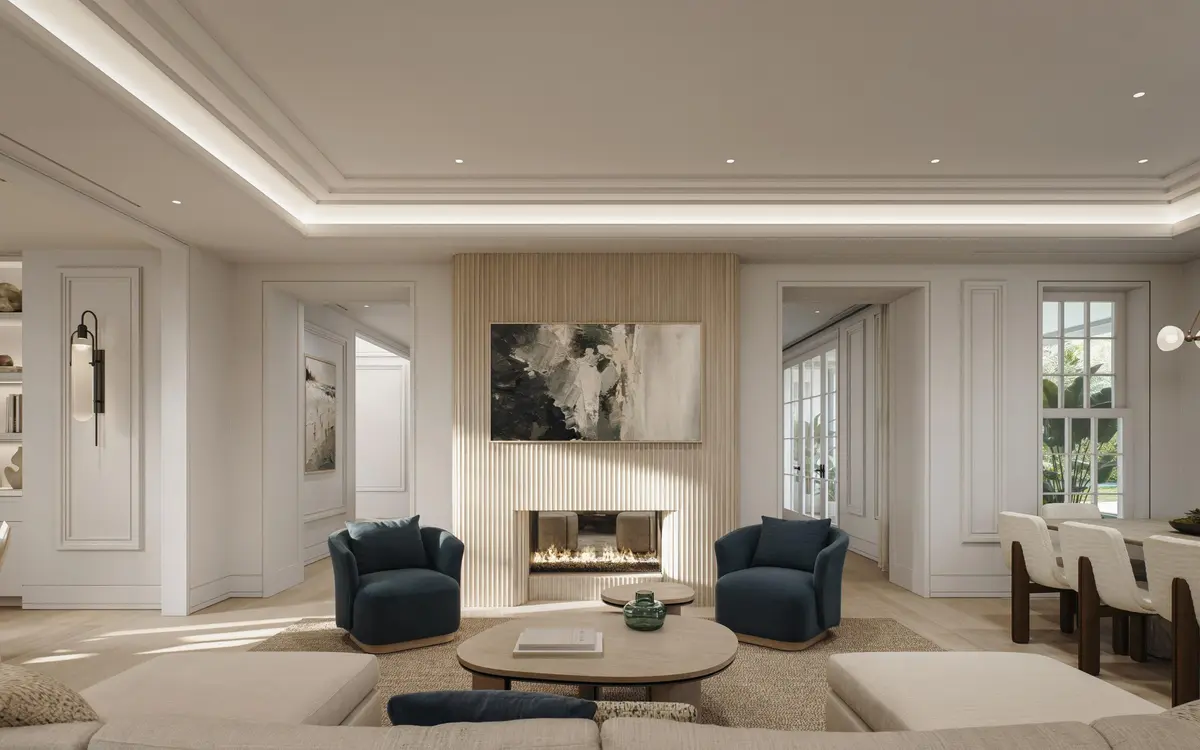 Living Room Fireplace at 124 Cocoanut Row, Palm Beach