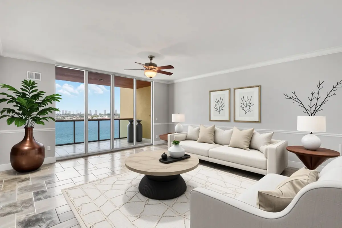living room virtual furnishings at 2650 Lake Shore Drive 1105, Riviera Beach
