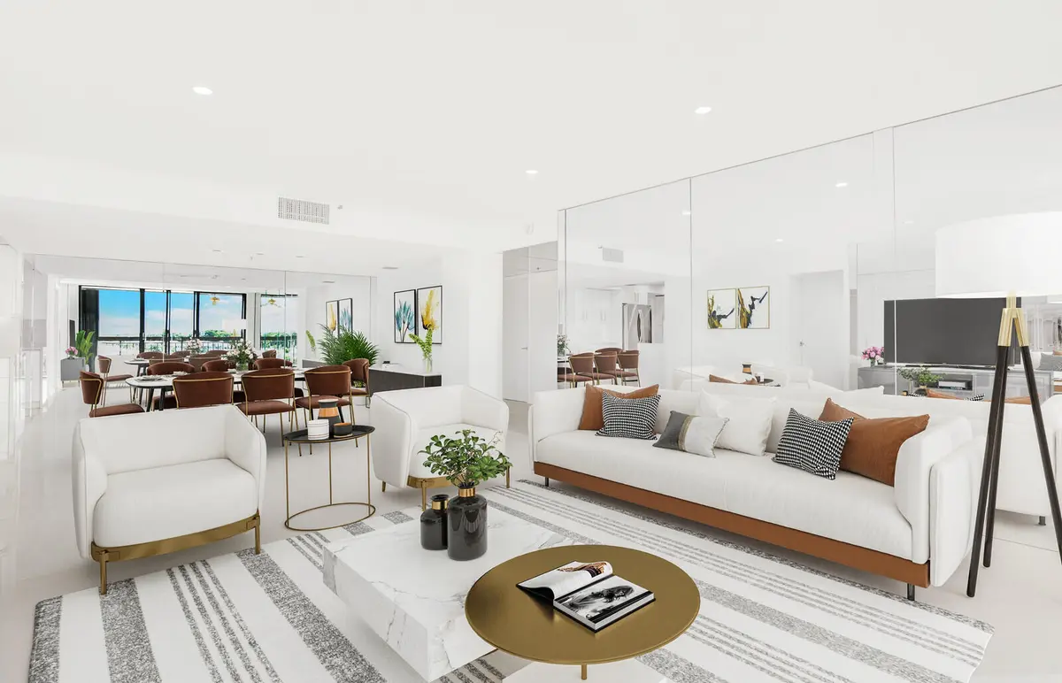 Living Room (virtually staged) at 2697 N Ocean Boulevard F-604, Boca Raton