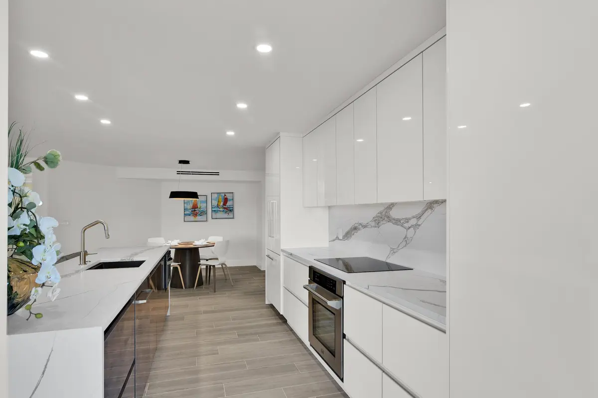 Quartzite coutertops and backsplash at 500 S Ocean Boulevard 303, Boca Raton