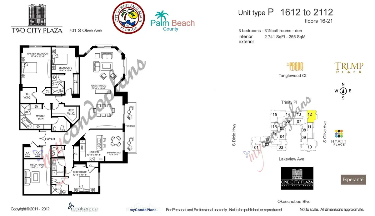 Floor Plan PH-1812 at 701 S Olive Avenue 1812, West Palm Beach