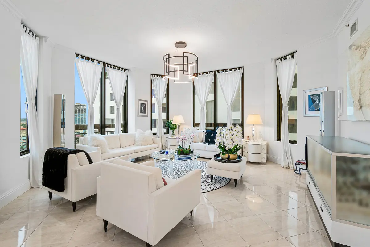 Spacious Corner Living Room at 701 S Olive Avenue 928, West Palm Beach