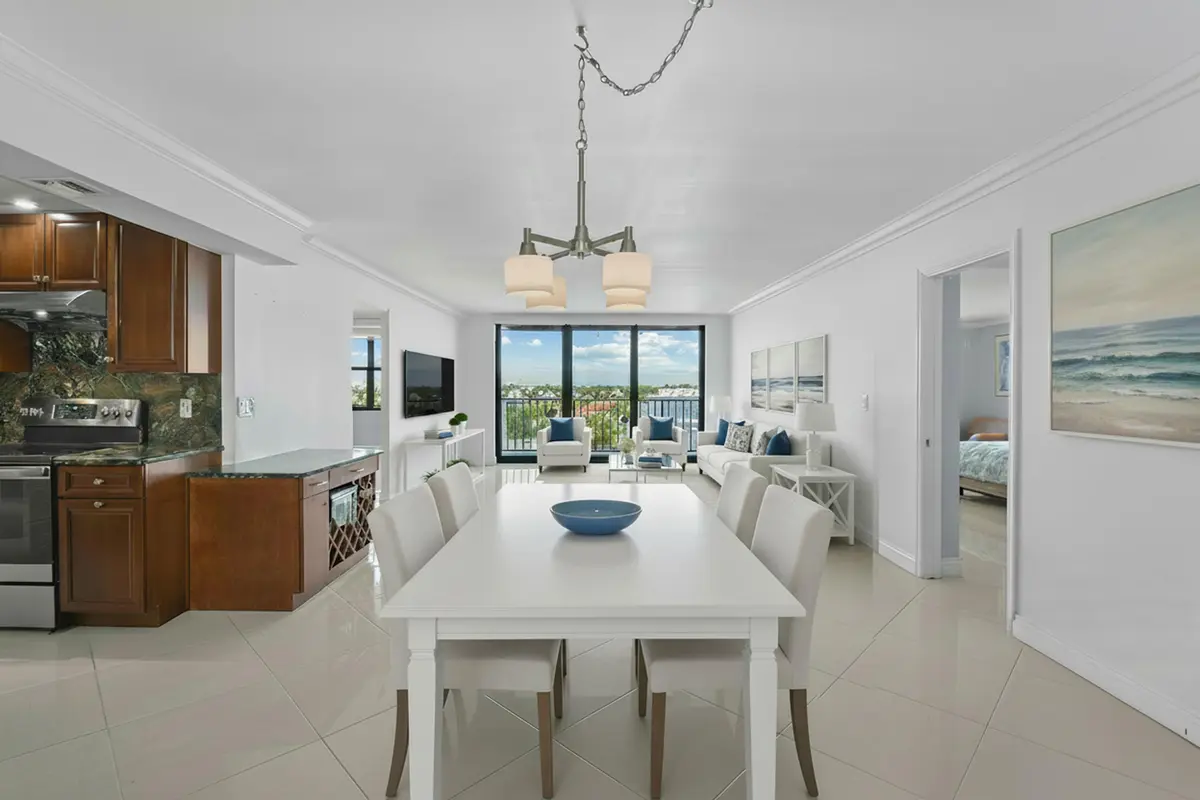 dining room virtually staged at 3460 S Ocean Boulevard 510, Palm Beach