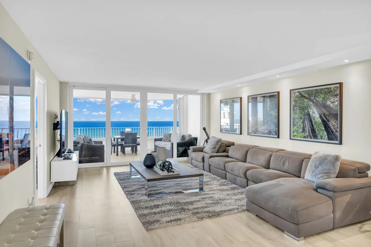 Living room at 500 S Ocean Boulevard 1807, Boca Raton