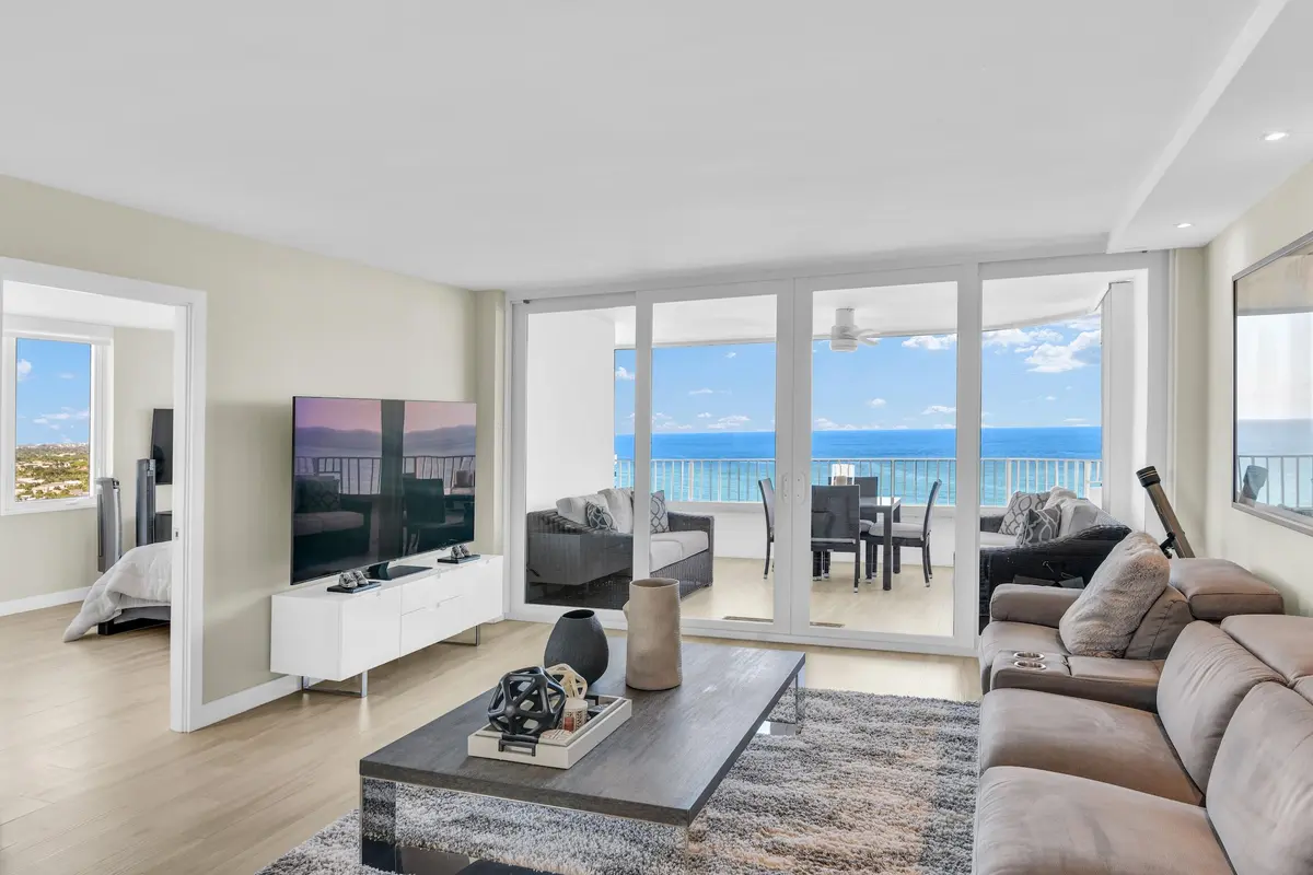 Living room at 500 S Ocean Boulevard 1807, Boca Raton