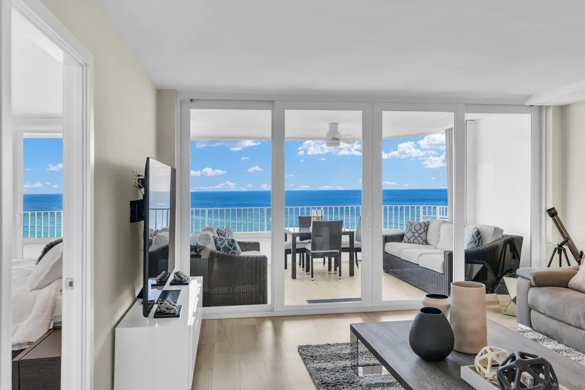 Living room at 500 S Ocean Boulevard 1807, Boca Raton