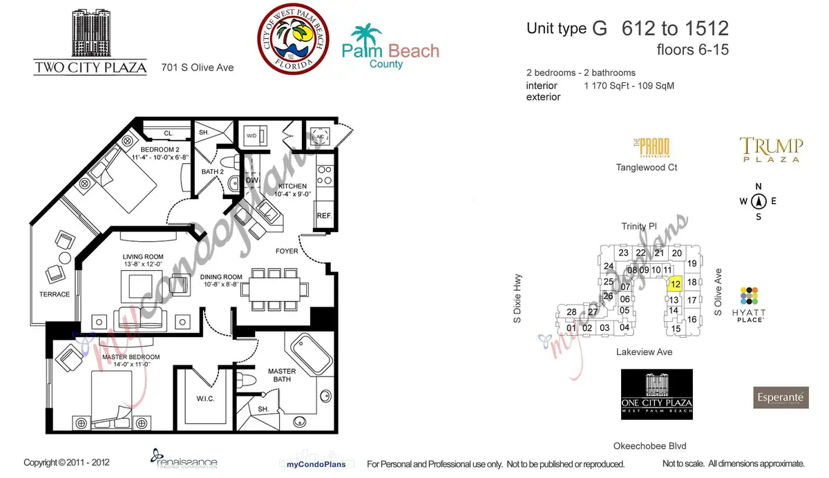 Floor Plan 912 at 701 S Olive Avenue 912, West Palm Beach