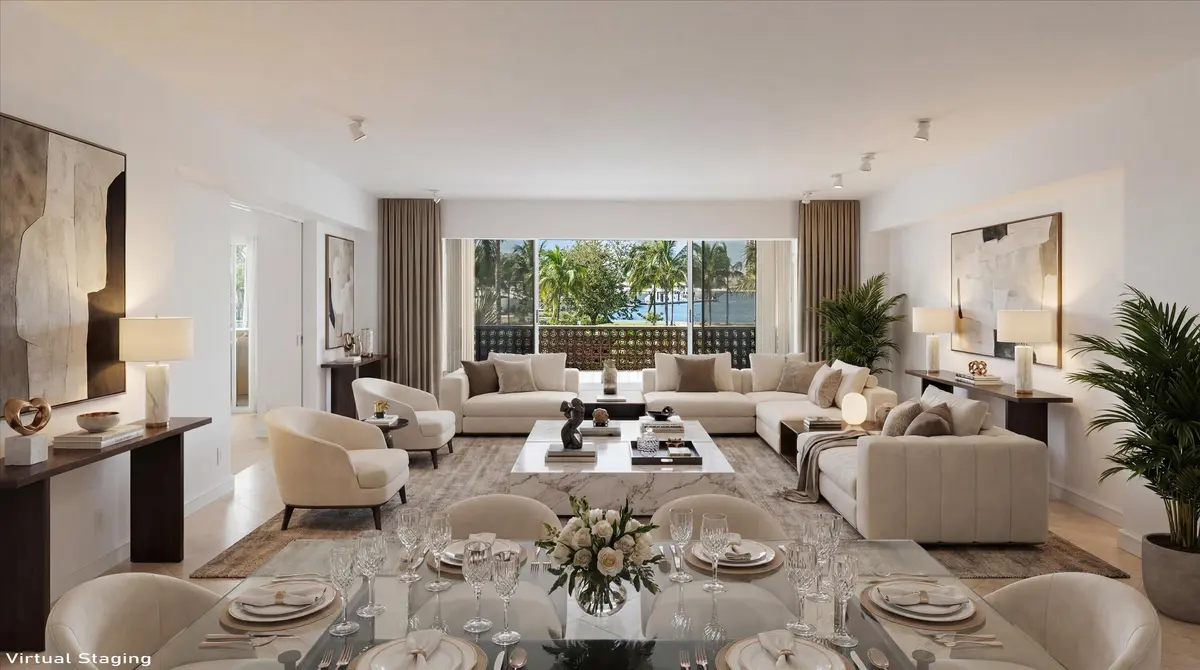 Virtually Staged Dining/Living Room at 369 S Lake Drive 2e, Palm Beach