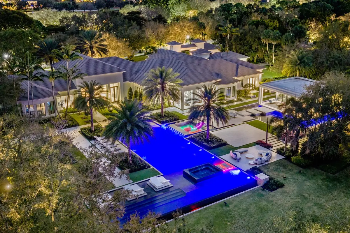 Twilight aerial at 16191 Quiet Vista Circle, Delray Beach