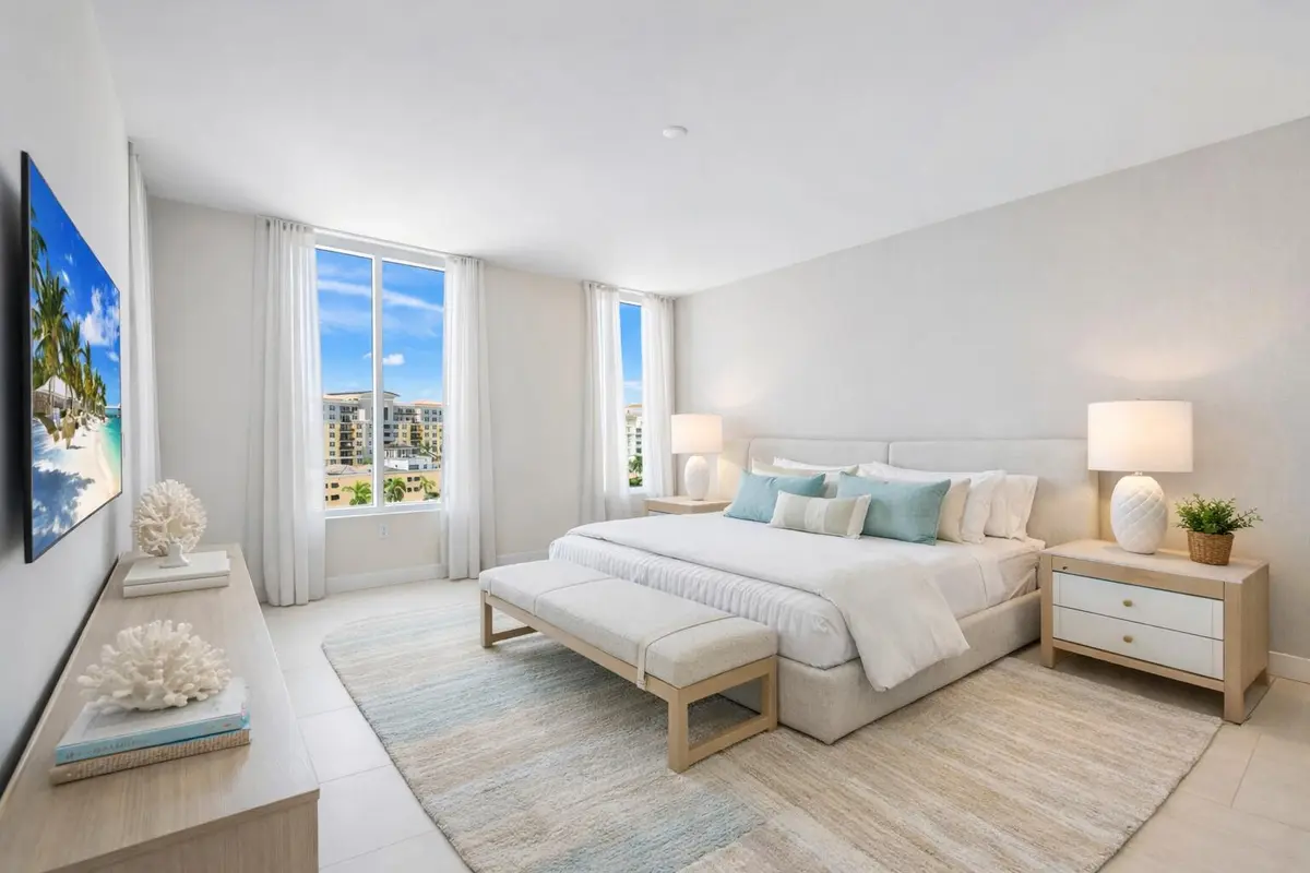 Master Bedroom 603 Virtually staged at 210 SE Mizner Boulevard 603, Boca Raton