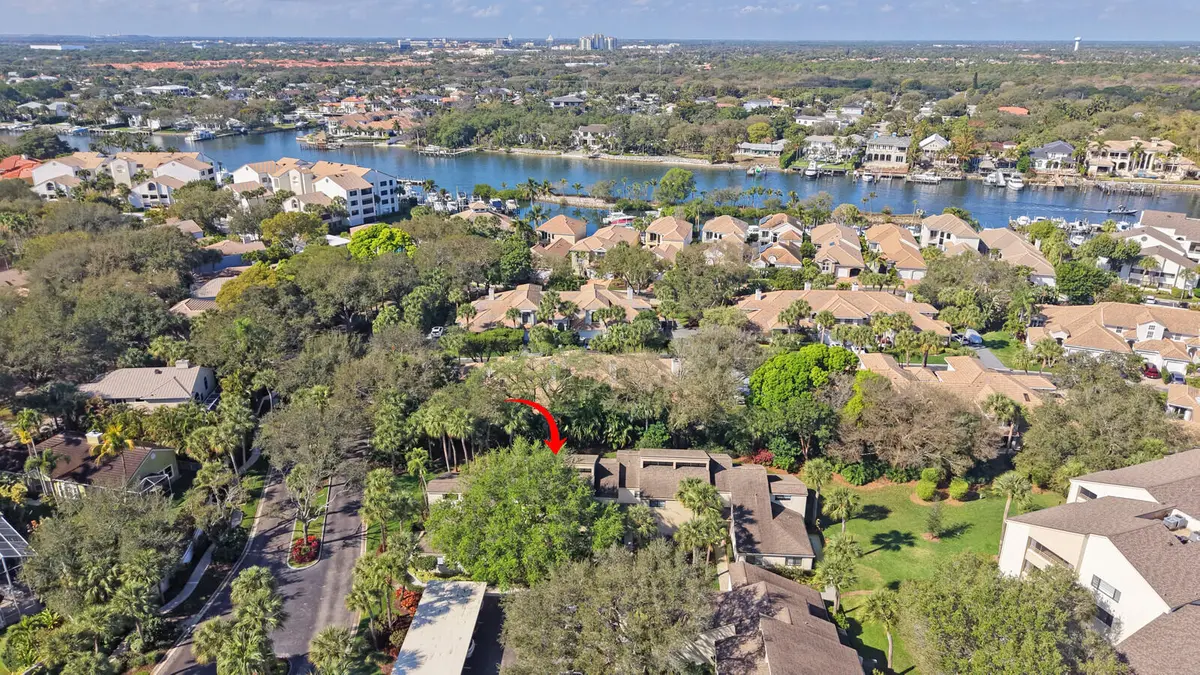 Aerial facing West and Intracoastal at 215 Oak Harbour Drive, Juno Beach