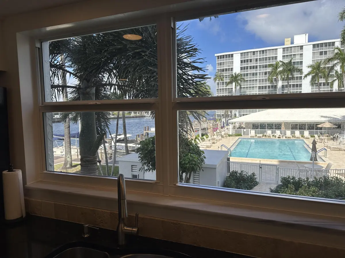 pool from kitchen window at 3310 S Ocean Boulevard 225-D, Highland Beach