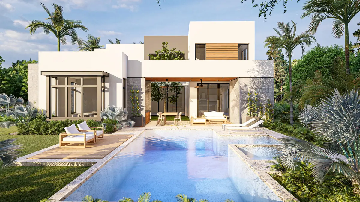 Banyan Rear Elevation Rendering at 16670 Mosaic Place, Delray Beach