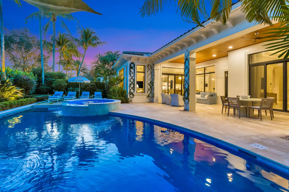 Pool twilight at 11304 Caladium Lane, Palm Beach Gardens