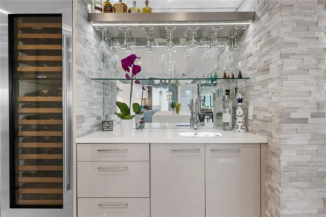 Wet Bar / Sub Zero Wine Fridge at 100 E Las Olas Boulevard 2603, Fort Lauderdale