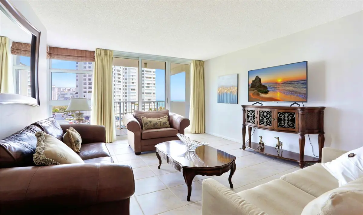 Living room has ocean views at 1360 S Ocean Boulevard 605, Pompano Beach