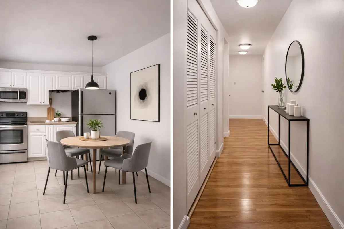 virtually staged, kitchen and hallway at , Plantation