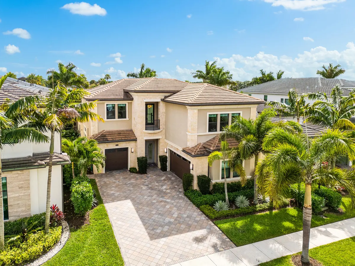 Front Elevation Drone at 9086 Fiano Place, Boca Raton