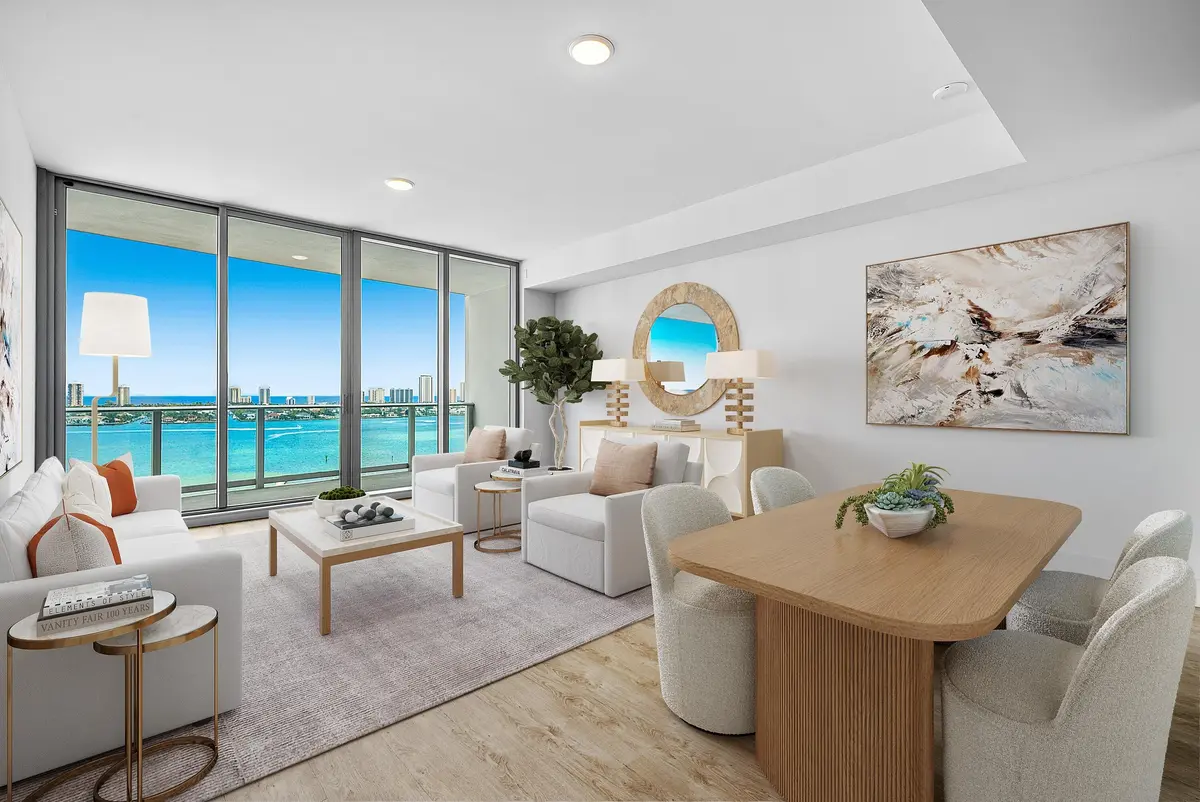 Virtually staged living room at 220 Lake Shore Drive 1508, Lake Park