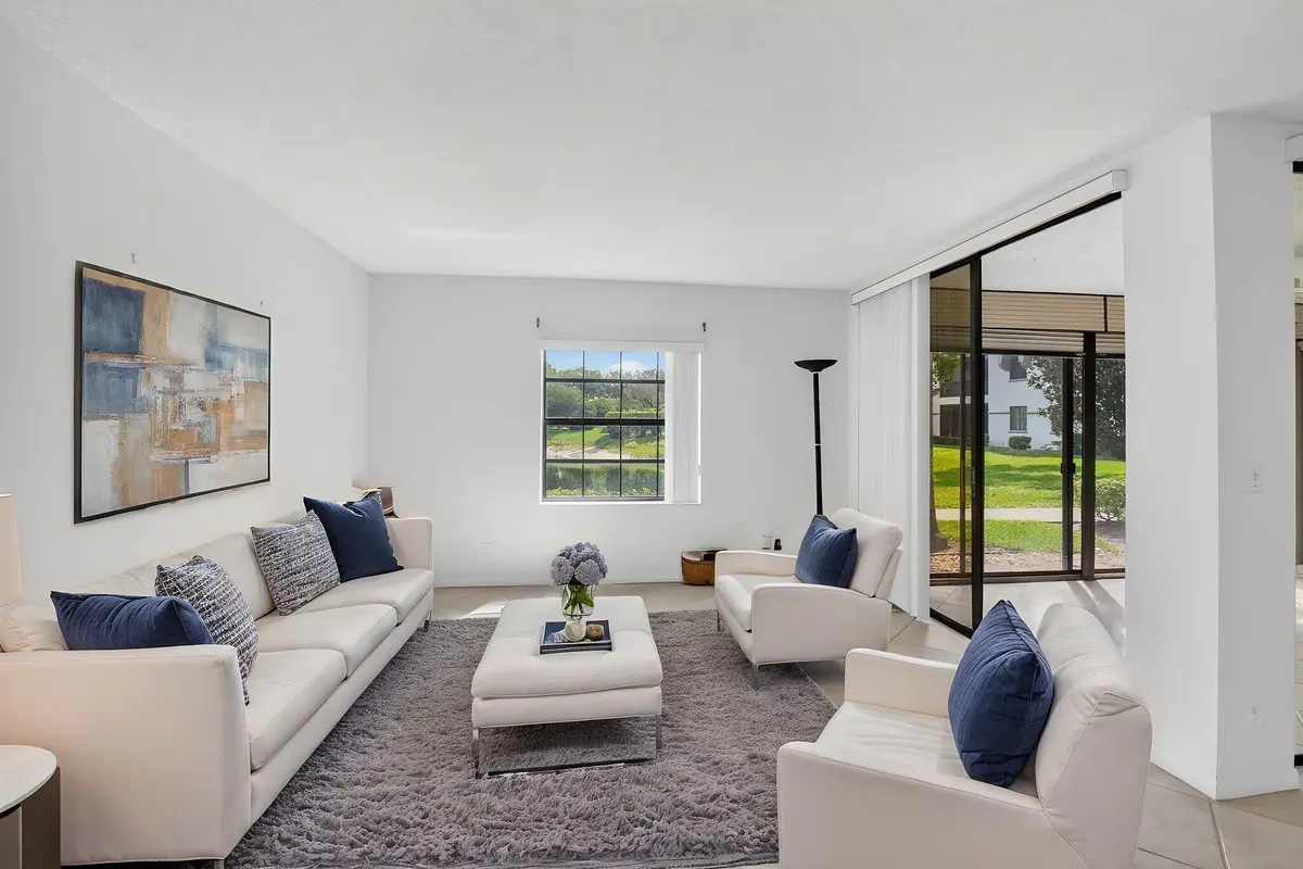 Virtually Staged Living Room at 5415 Verona Drive F, Boynton Beach