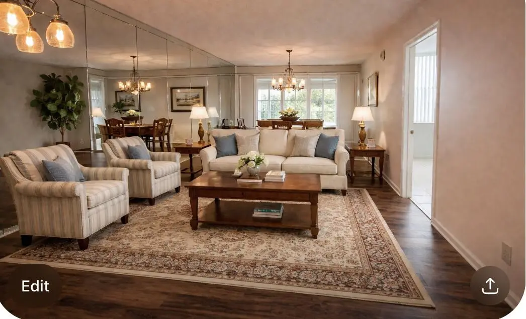 Living room imagined at 14575 Bonaire Boulevard 708, Delray Beach