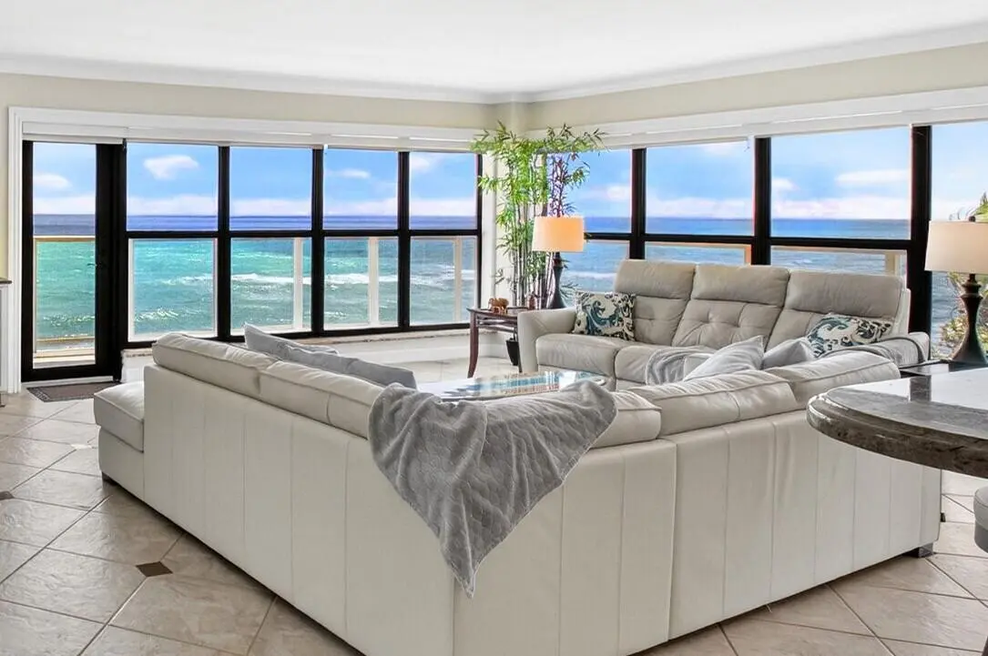 02 Spacious Living Room with Direct Ocea at 4605 S Ocean Boulevard 5a, Highland Beach
