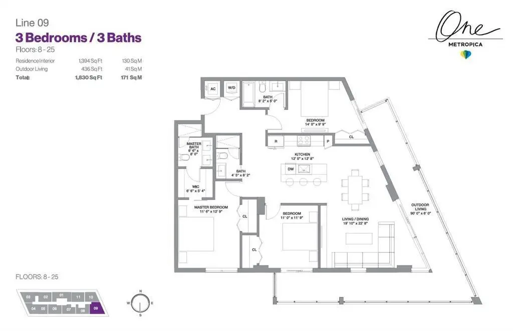 Floor Plan 1109 at 2000 Metropica Way 1109, Sunrise