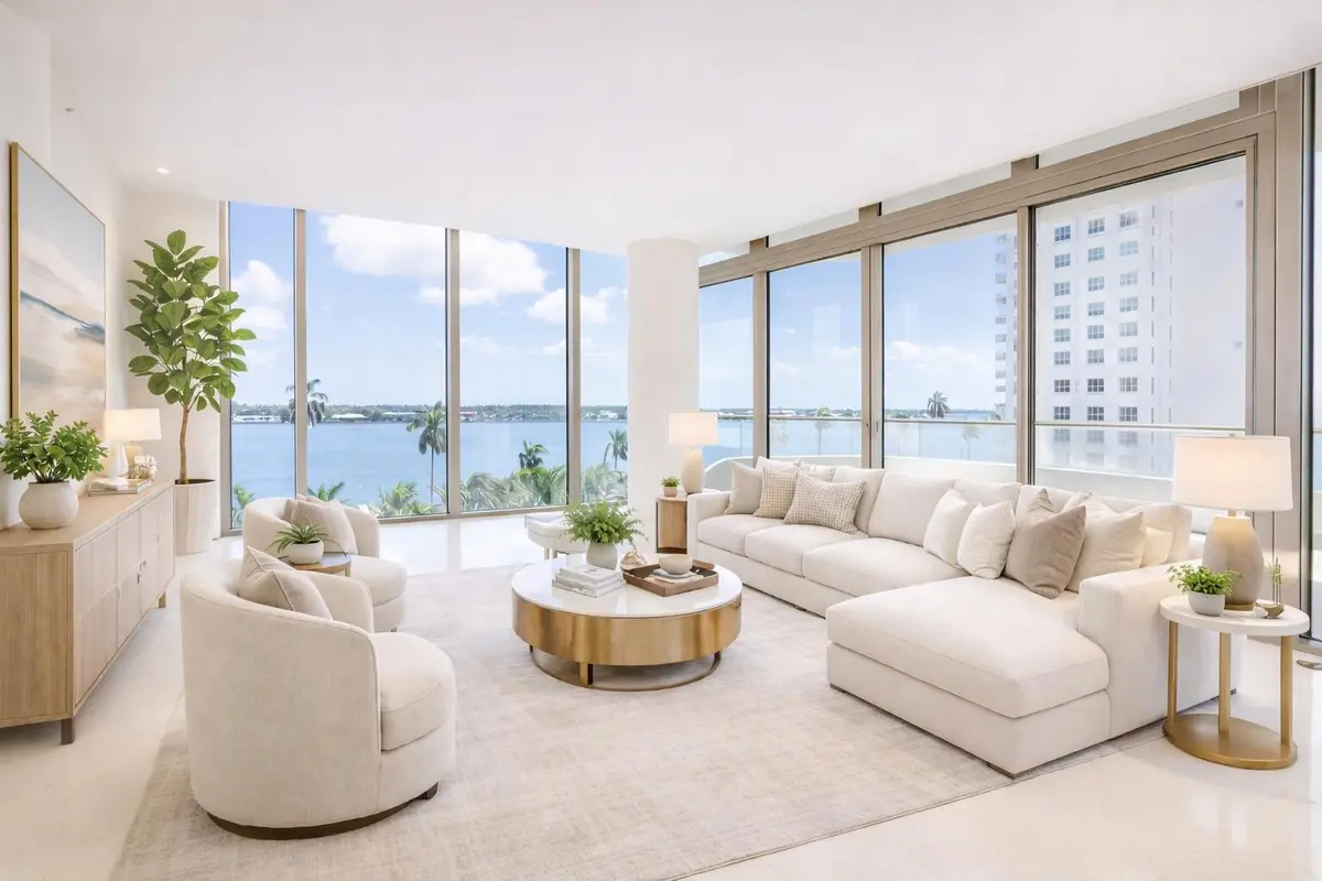 Staged Living Room at 200 Arkona Court 504, West Palm Beach