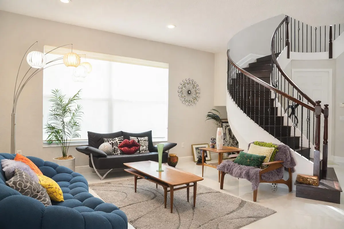 Living Room and Spiral Staircase at 9720 Phipps Lane, Wellington