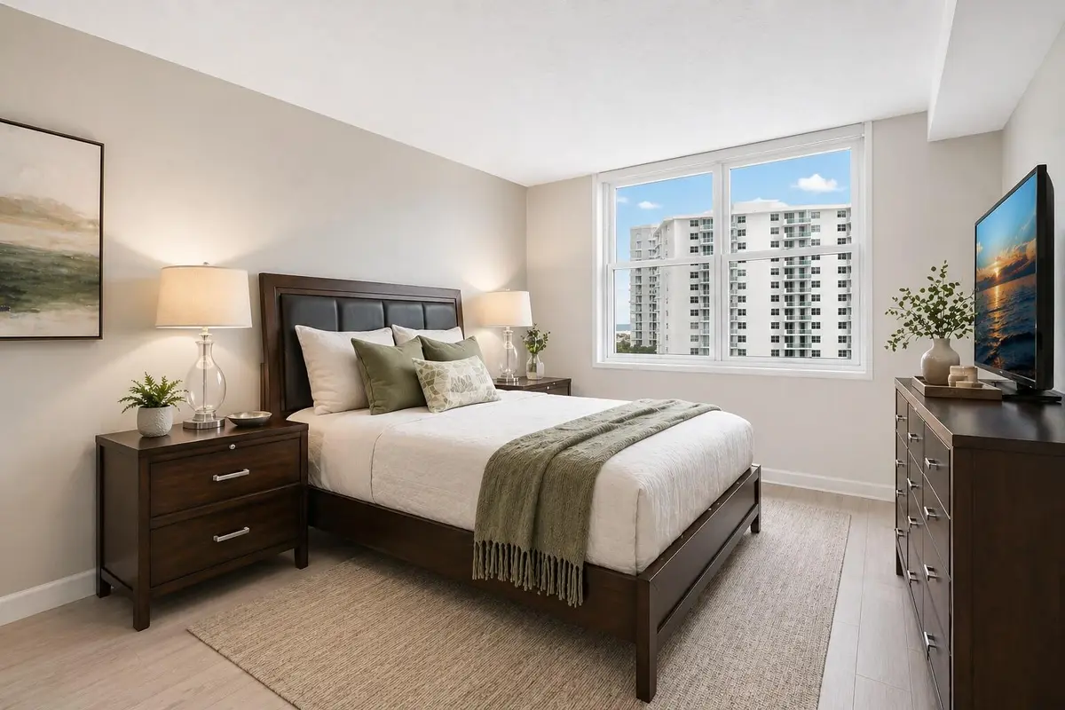 bedroom_white_window at 3000 S Ocean Drive 714, Hollywood