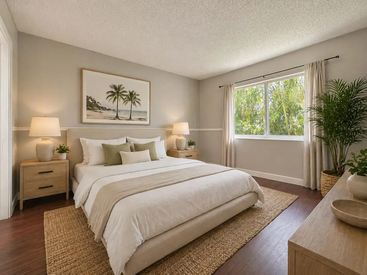 Bedroom 1 virtually staged at 1638 Embassy Drive 205, West Palm Beach