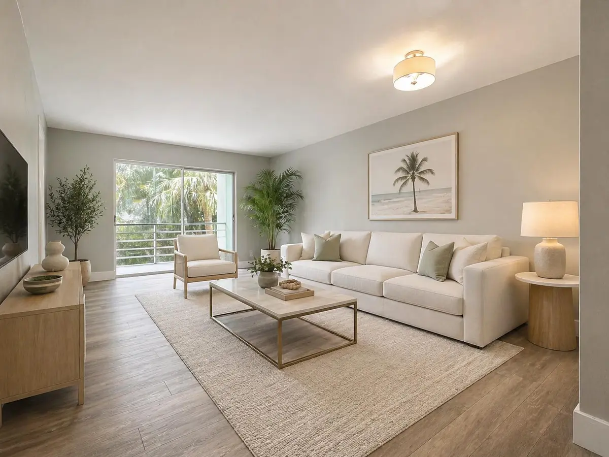 Living Room 1 virtually staged at 1638 Embassy Drive 205, West Palm Beach