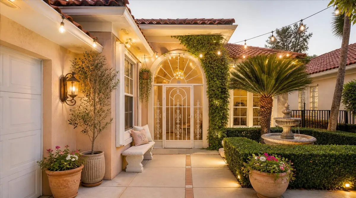 staged front private courtyard at 2570 Kittbuck Way, West Palm Beach