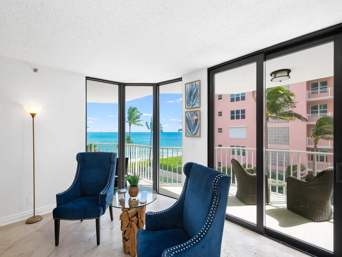 living room to balcony at 2917 S Ocean Boulevard 304, Highland Beach