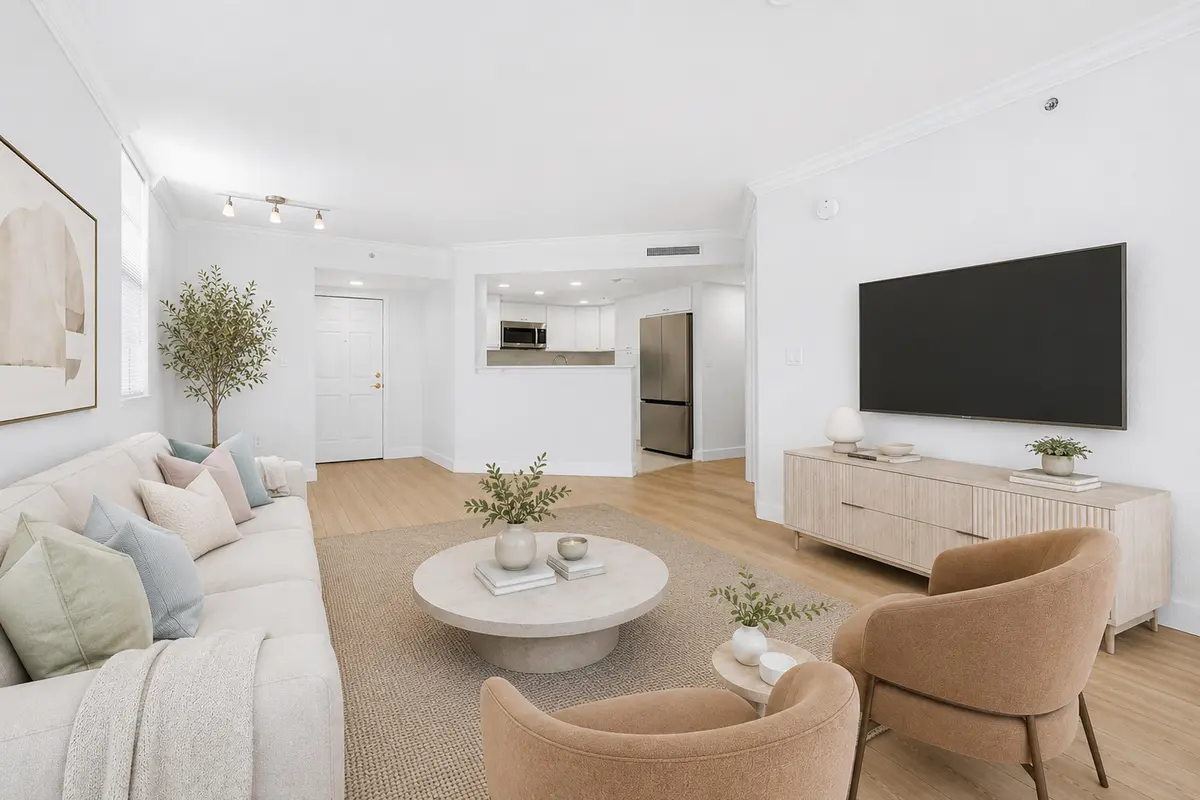 Living room Virtually staged at 1801 N Flagler Drive 824, West Palm Beach