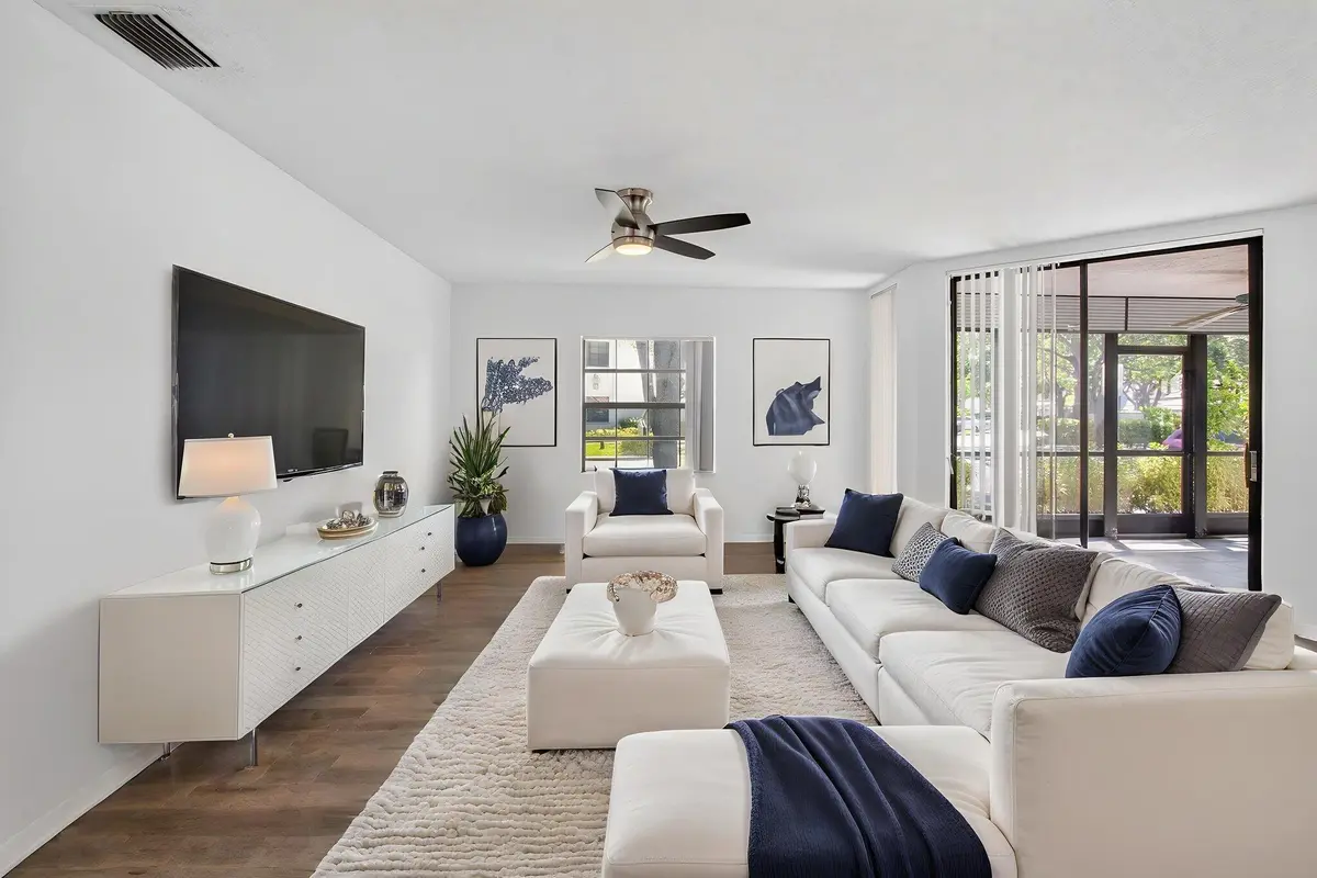 Virtually Staged Living Room at 5259 Europa Drive D, Boynton Beach