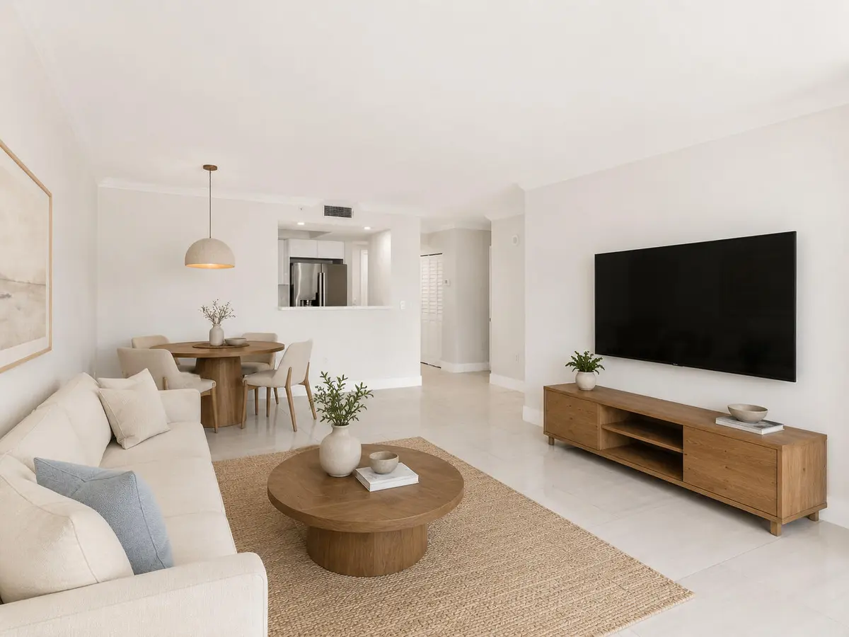 Virtually Staged Living Room at 99 SE Mizner Boulevard 223, Boca Raton