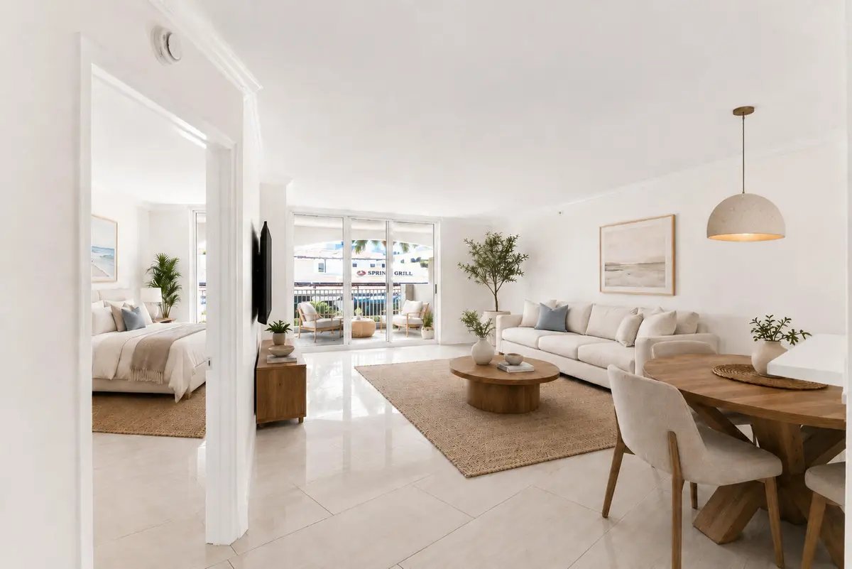 Virtually Staged Living/Dining Room at 99 SE Mizner Boulevard 223, Boca Raton