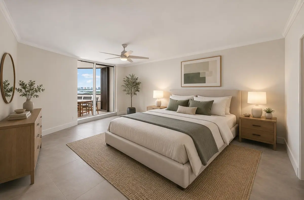 Guest Bedroom Virtually Staged at 100 Lakeshore Drive 1755, North Palm Beach