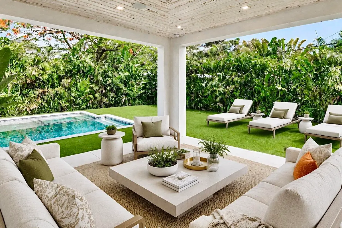 Loggia & Pool Virtually Staged at 317 Greymon Drive, West Palm Beach