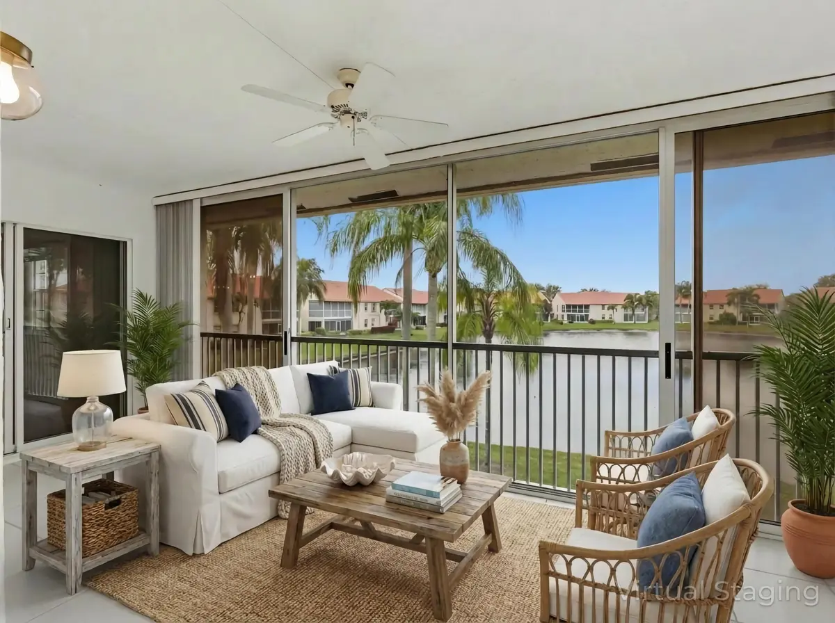 Enclosed Balcony Staged at 14383 Via Royal 3, Delray Beach