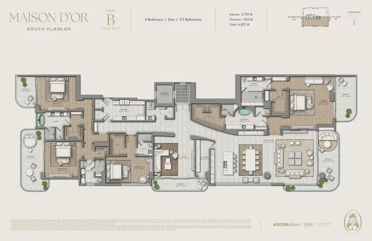 Estate B Floorplan at 3773 S Flagler Drive 1602, West Palm Beach